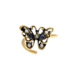 Anello di qualità a forma di farfalla con perle e pietre dure