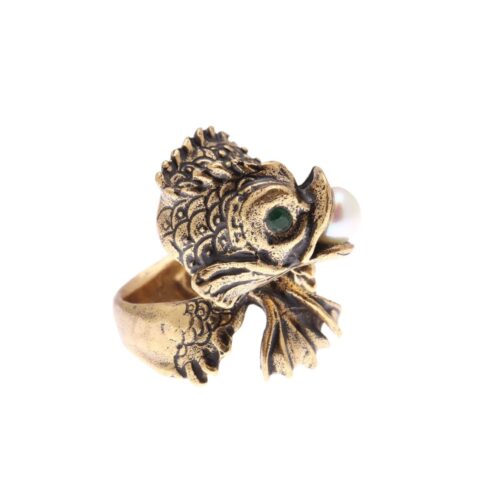 Anello creativo a forma di tritone con perla e giada