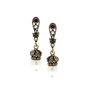 Orecchini in stile tradizionale a forma di corona con perla e pietre dure