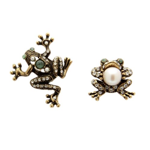 orecchini stravaganti a forma di rana con perle