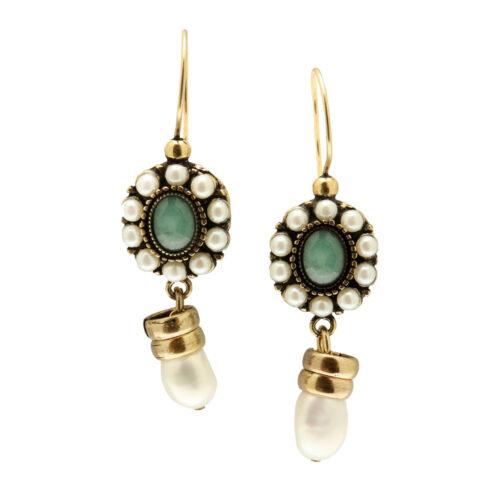 Orecchini Classici Smeraldo e Perla - immagine 1