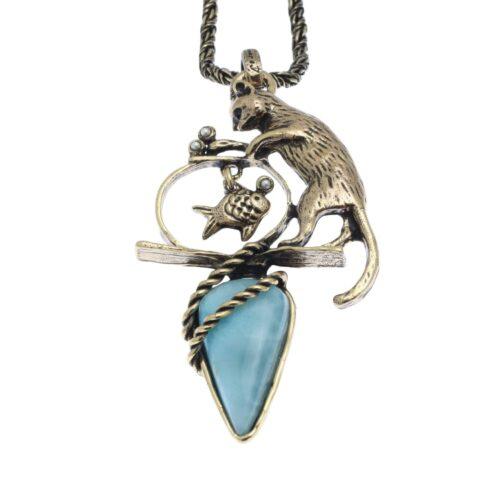 Collana Gatto con Larimar - immagine 2